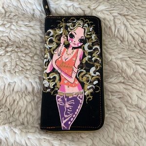 🌹Awesome!NWOT• Black Zippered hand painted DESIGNER wallet🌹